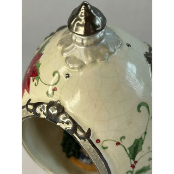 Sankyo Revolving Musical Christmas Egg, Santa & Children, Silver Toned - Picture 10 of 10